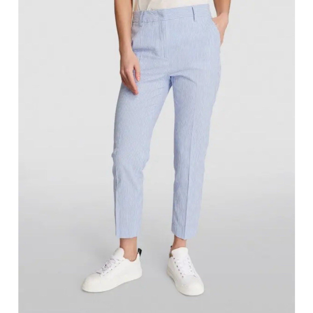 MAX MARA Weekend Seersucker Blue White Striped Cigarette Chino Trousers US 6 EUC